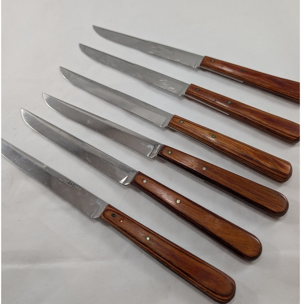 Craftsman Steak Knives Set of 6 Stainlessβ Steel Wood Handle Dinner Knives